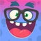 Cartoon funny smart and clever monster face wearing glasses. Vector illustration.