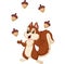 Cartoon funny squirrel juggling acorn