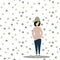 Cartoon funny teen girl vector on polka dot seamless pattern background