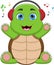 Cartoon funny turtle listening to music