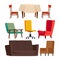 Cartoon Furniture Set Vector. Sofa, Chair, Table, Office Chair. Flat Isolated Illustration