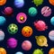 Cartoon futuristic planets, stars seamless pattern