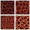 Cartoon game textures, lava surface seamless patterns. Game assets walls and environment backgrounds