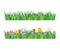 Cartoon Garden Flowers and Green Grass Line Set. Vector