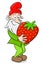 Cartoon garden gnome carrying a strawberry