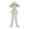 Cartoon Gardener in Hat and Holding Green Cabbage