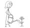 Cartoon of Gardener Woman Watering Blooming Plant