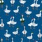 Cartoon Geese with Holiday Accessories Seamless Pattern Background. Vector