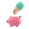 Cartoon Gesture Icon Mockup.Time Saving Into Piggy Bank.3D rendering