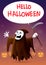 Cartoon ghost says hello halloween, vector