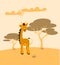 Cartoon giraffe on the background of a desert landscape. Monochrome cute adorable giraffe character for kids design. Yellow-orange