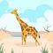 Cartoon Giraffe Desert Sand Colorful Flat Retro