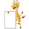 Cartoon giraffe posing with blank sign