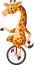 Cartoon giraffe riding one wheel bike