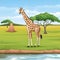 Cartoon giraffe in the Savannah