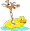 Cartoon giraffe wearing a duck life buoy swimming vector illustration