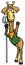 cartoon giraffe zookeeper holding a pitch fork