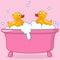 Cartoon Girl Bathtub with Rubber Ducks