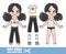 Cartoon girl with black ponytails hairstyle dressed and clothes separately -T-shirt with heart print, sports trousers and sneakers