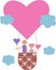 Cartoon Girl and Boy Flying Hot Air Balloon Sky Vector Design Valentine Love story of a couple in love. Happy lovers