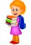 Cartoon girl bring pile of books