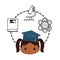 Cartoon girl cap graduation school chemistry laboratory