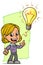 Cartoon girl character with idea lightning bulb