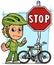 Cartoon girl character with stop traffic sign