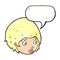 cartoon girl with concerned expression with speech bubble