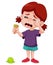 Cartoon girl crying with ice cream drop