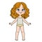 Cartoon girl with curly hair with large curls dressed in underwear and barefoot color variation on a white background