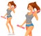 Cartoon girl exercising with dumbbells