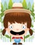 Cartoon Girl Farmer Smiling