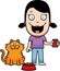 Cartoon Girl Feeding Cat