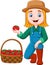 Cartoon girl harvesting tomatoes