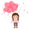 Cartoon girl holding pink balloons
