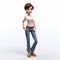 Cartoon Girl In Jeans: Photorealistic 3d Render With Leia Inspired Design