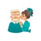 Cartoon girl kissing elderly grandfather cheek