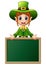 Cartoon girl Leprechaun presenting with chalkboard sign