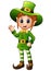 Cartoon girl leprechaun waving hand