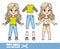 Cartoon girl with long blond hair in underwear, dressed and clothes separately -  long-sleeved T-shirt, jeans, sneakers
