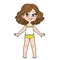 Cartoon girl with lush curly hair dressed in underwear and barefoot color variation on a white background