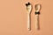 Cartoon girl and man made up of farfalle pasta and wooden spoon, conceptual photography for food blog or ad