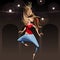 cartoon girl modern dancer jumping in pirouette