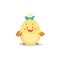 Cartoon girl new born chick with green bow. Easter, spring and new born baby vector illustration.