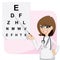 Cartoon girl ophthalmologist with chart testing eyesight