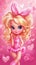 A cartoon girl with a pink dress and big hair, AI