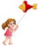 Cartoon girl playing kite shaped of fish