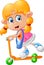 Cartoon girl playing scooter