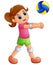 Cartoon girl playing volleyball on a white background